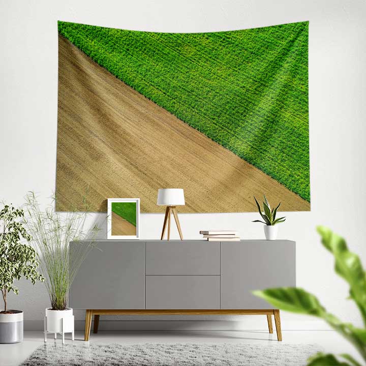 Yeşil Tarla ve Toprak Kontrastı Havadan Görünüm Kır Manzarası Duvar Örtüsü Kumaş Baskı 4741