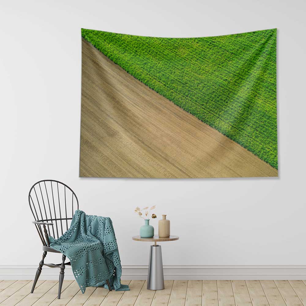 Yeşil Tarla ve Toprak Kontrastı Havadan Görünüm Kır Manzarası Duvar Örtüsü Kumaş Baskı 4741
