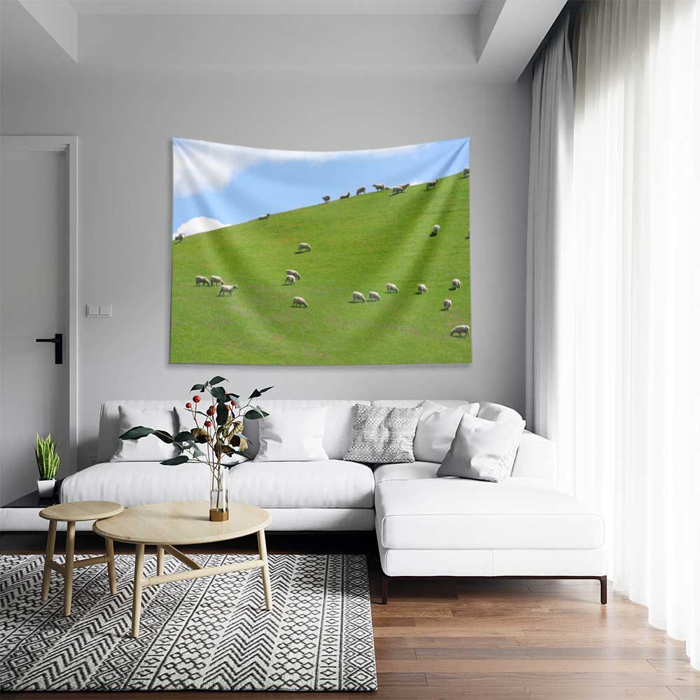 Yeşil Tepede Otlayan Koyunlar Çiftlik Temalı Duvar Örtüsü 4742