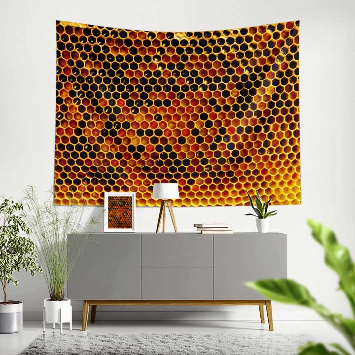 Bal Peteği Desenli Arı Kovanı Temalı Duvar Örtüsü 4743