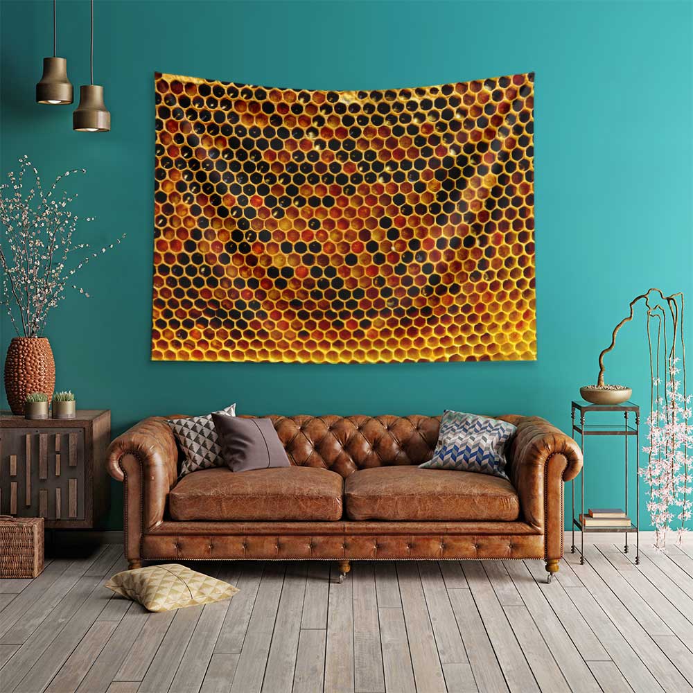 duvar-ortusu-4743-01 Bal Peteği Desenli Arı Kovanı Temalı Duvar Örtüsü 4743