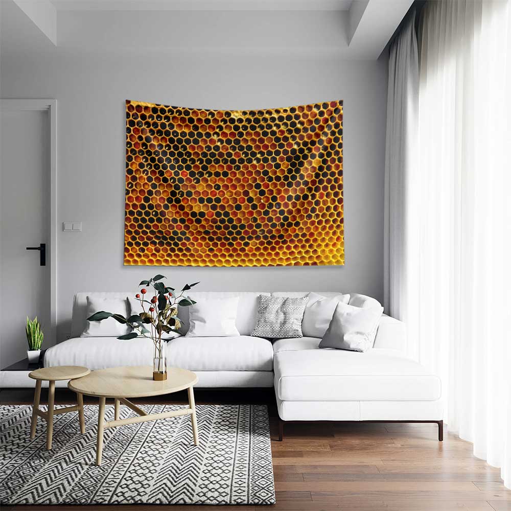 duvar-ortusu-4743-02 Bal Peteği Desenli Arı Kovanı Temalı Duvar Örtüsü 4743