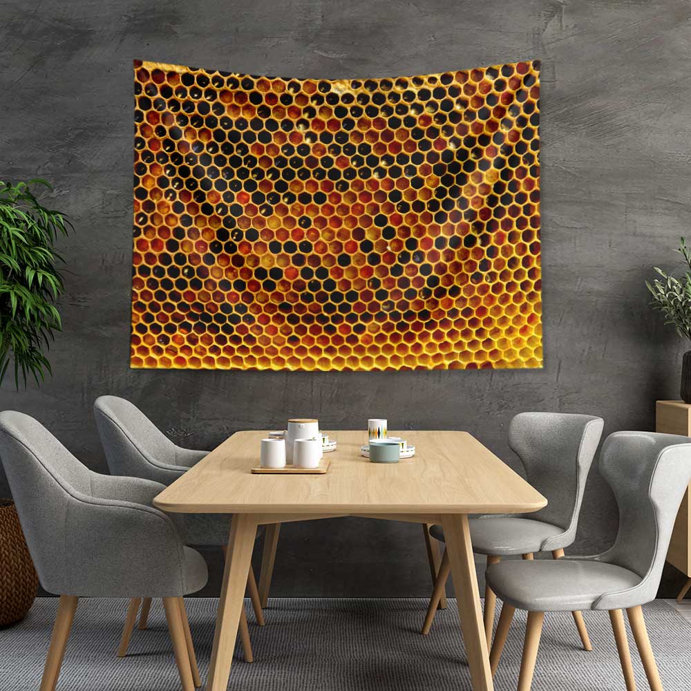 duvar-ortusu-4743-05 Bal Peteği Desenli Arı Kovanı Temalı Duvar Örtüsü 4743