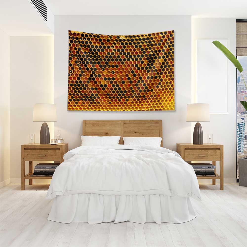 duvar-ortusu-4743-06 Bal Peteği Desenli Arı Kovanı Temalı Duvar Örtüsü 4743