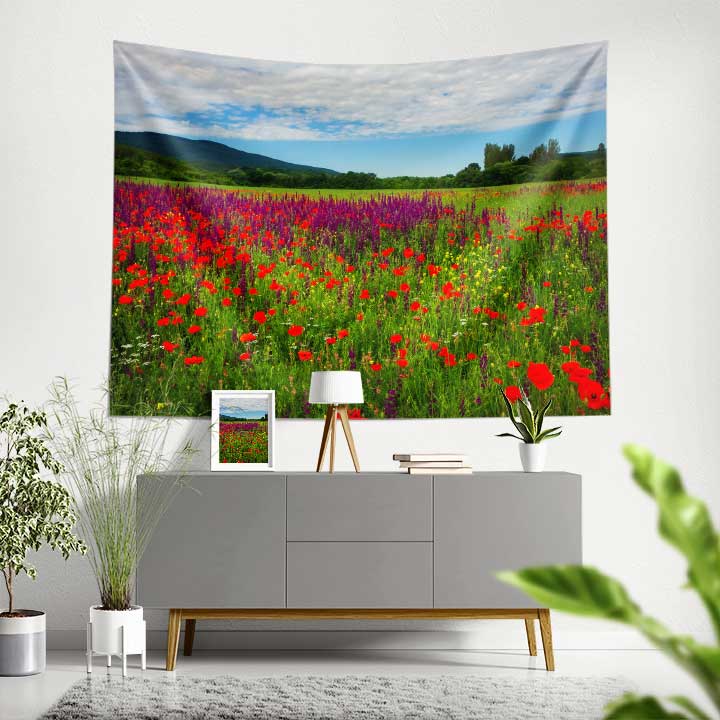 Kır Çiçekleri ve Gelincik Tarlası Manzaralı Duvar Örtüsü 4746