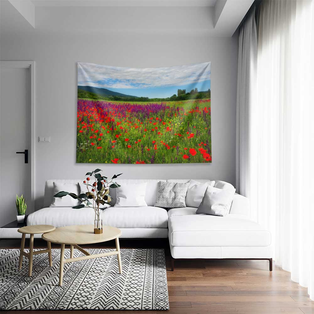 Kır Çiçekleri ve Gelincik Tarlası Manzaralı Duvar Örtüsü 4746