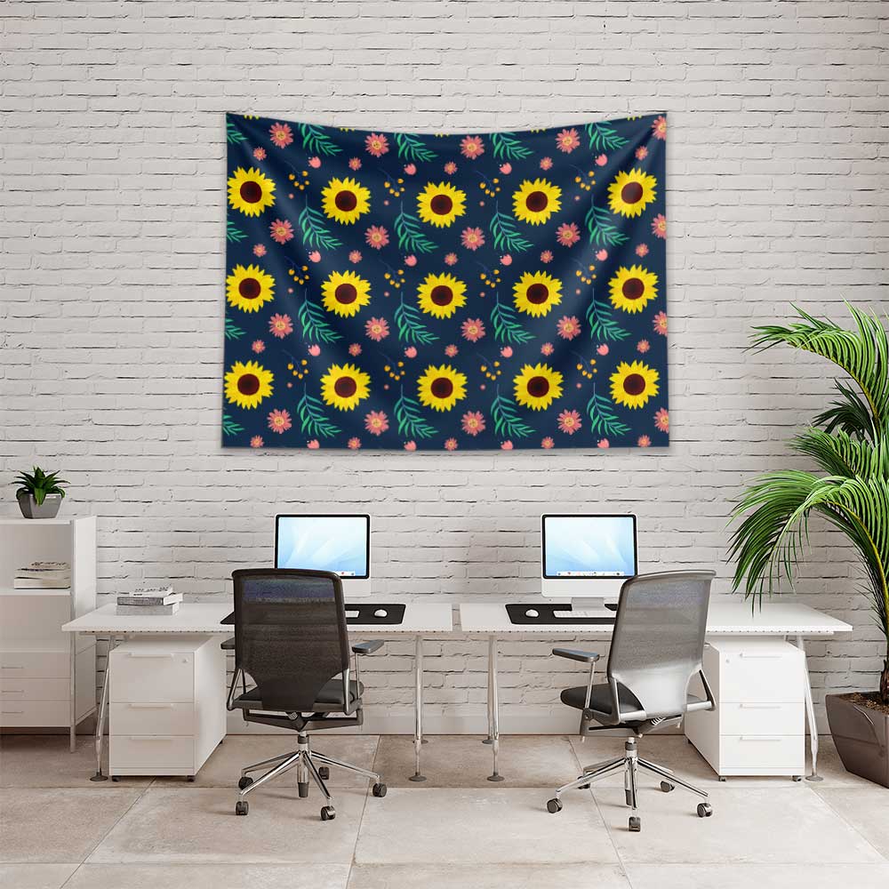 Lacivert Zemin Üzerinde Ayçiçeği Desenli Duvar Örtüsü 4752