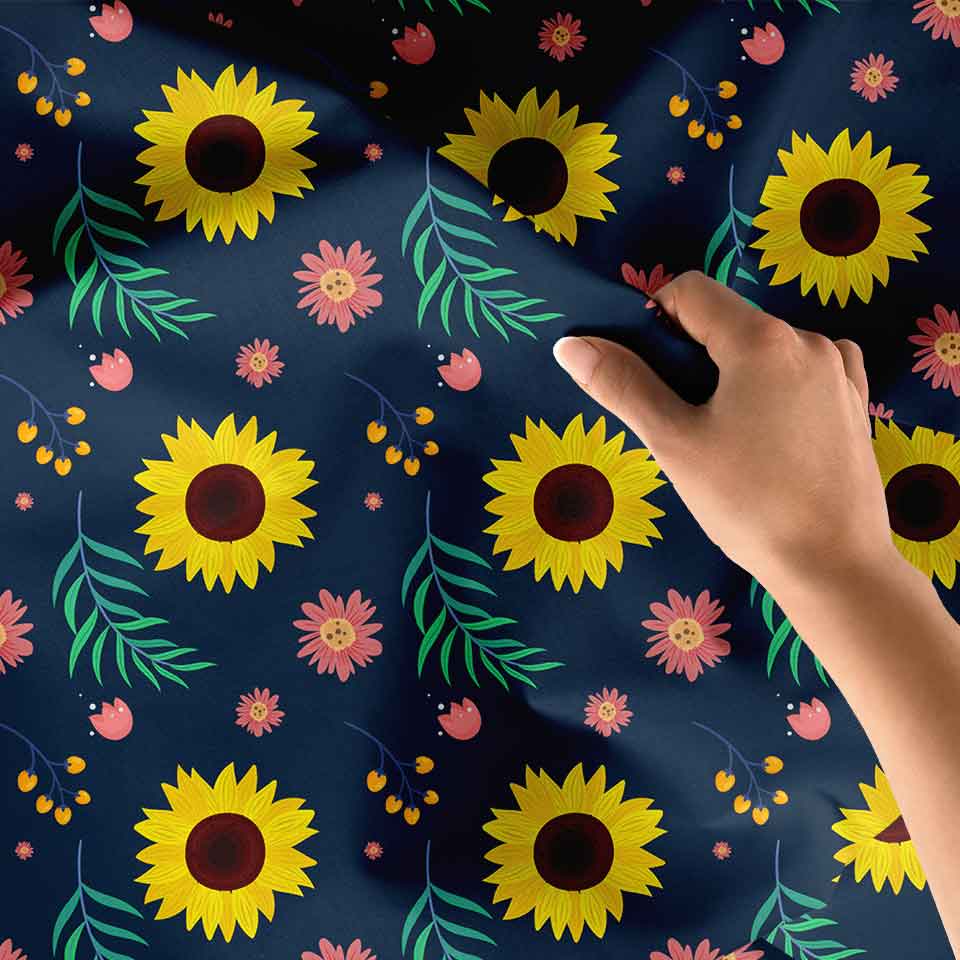 Lacivert Zemin Üzerinde Ayçiçeği Desenli Duvar Örtüsü 4752