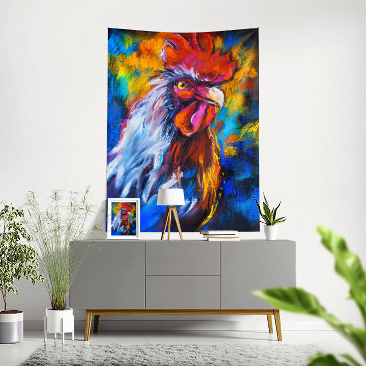 Renkli Horoz Portre Sanatsal Duvar Örtüsü 4759