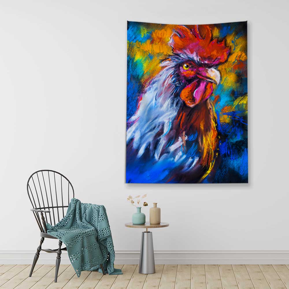 Renkli Horoz Portre Sanatsal Duvar Örtüsü 4759