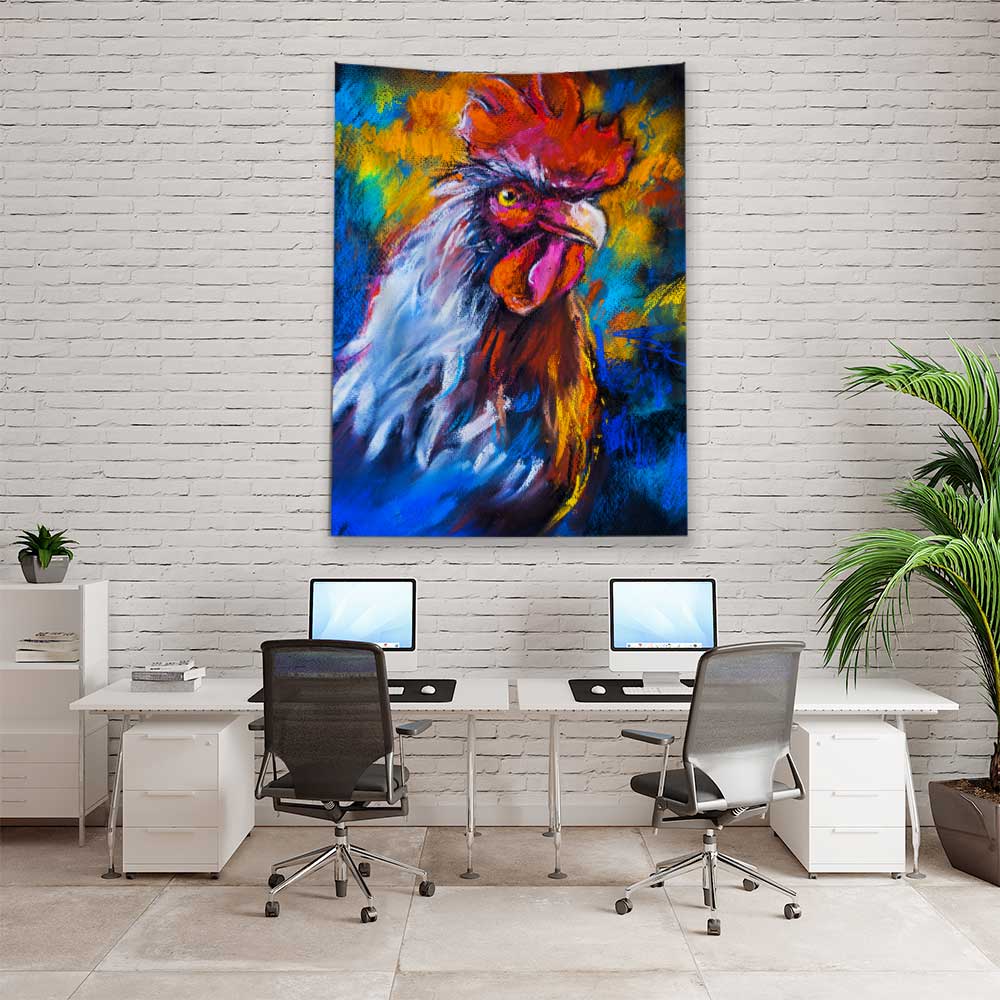 Renkli Horoz Portre Sanatsal Duvar Örtüsü 4759