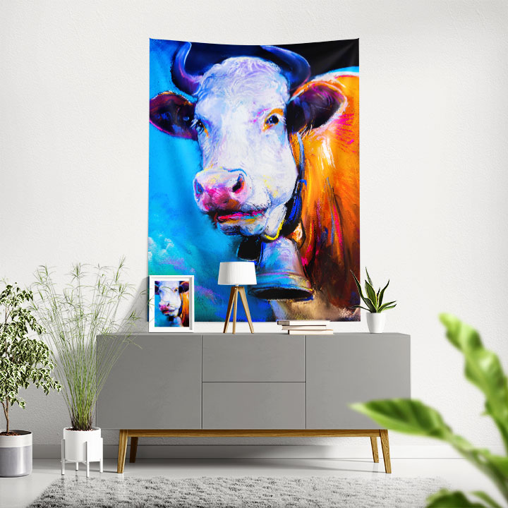 Renkli İnek Portre Sanatsal Duvar Örtüsü 4761