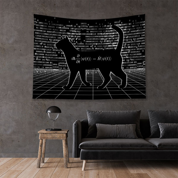 Kuantum Kedi Silüeti Dijital Sanat Duvar Örtüsü 4858