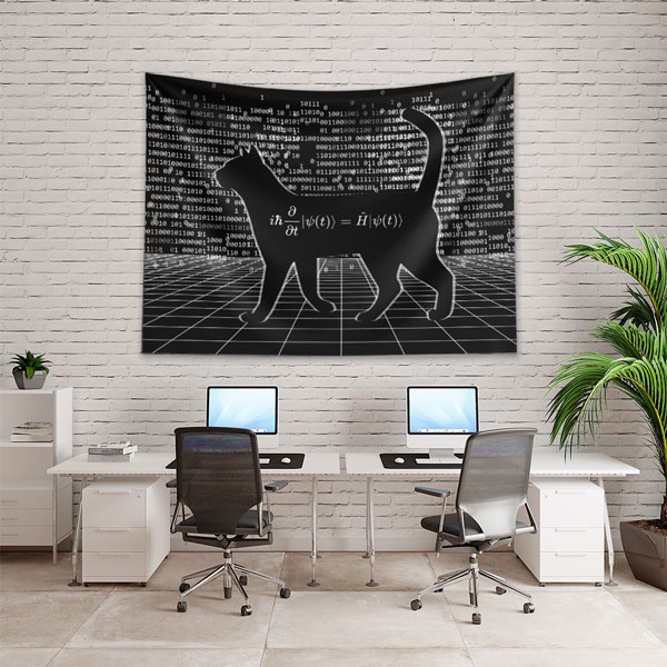 Kuantum Kedi Silüeti Dijital Sanat Duvar Örtüsü 4858