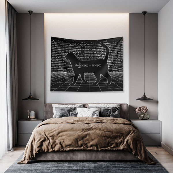 Kuantum Kedi Silüeti Dijital Sanat Duvar Örtüsü 4858