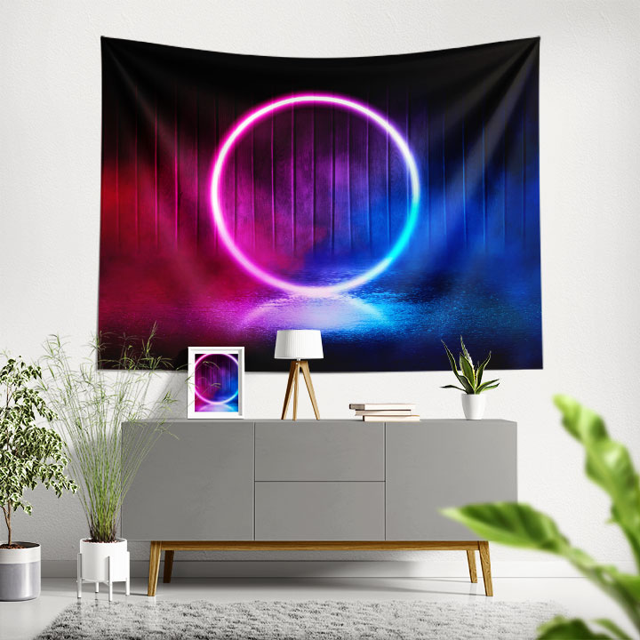 Neon Işık Halkası Futuristik Dijital Sanat Duvar Örtüsü 4861