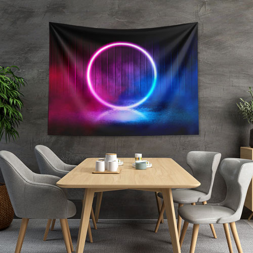 Neon Işık Halkası Futuristik Dijital Sanat Duvar Örtüsü 4861