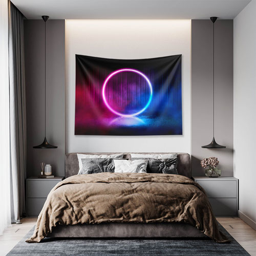 Neon Işık Halkası Futuristik Dijital Sanat Duvar Örtüsü 4861