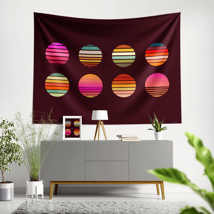 Çizgili Daire Formlu Dijital Sanat Duvar Örtüsü 4865