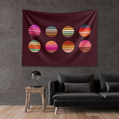 Çizgili Daire Formlu Dijital Sanat Duvar Örtüsü 4865