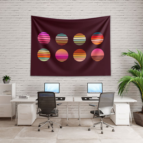 Çizgili Daire Formlu Dijital Sanat Duvar Örtüsü 4865