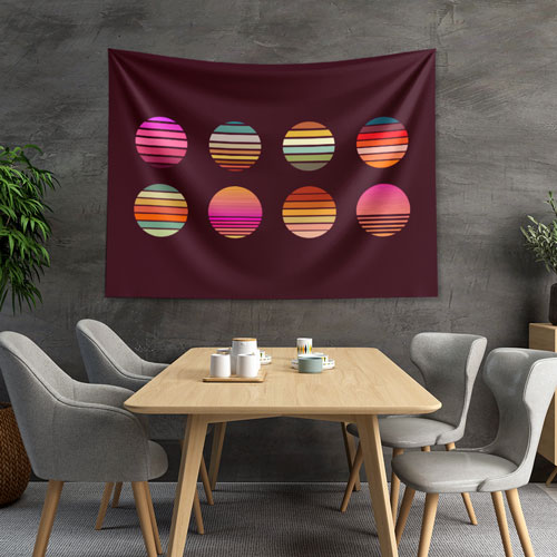 Çizgili Daire Formlu Dijital Sanat Duvar Örtüsü 4865