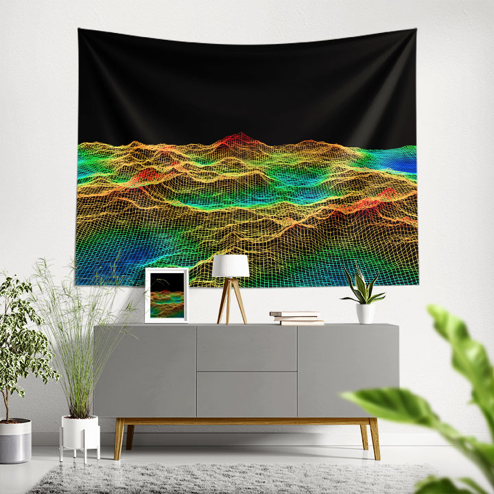 Renkli Wireframe Peyzaj Dijital Sanat Duvar Örtüsü 4868