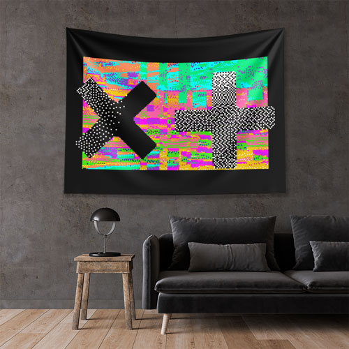 duvar-ortusu-4873-01 Glitch X ve Artı Sembollü Dijital Sanat Duvar Örtüsü 4873