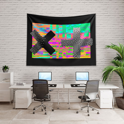 duvar-ortusu-4873-02 Glitch X ve Artı Sembollü Dijital Sanat Duvar Örtüsü 4873