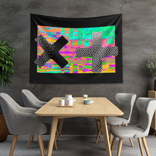 duvar-ortusu-4873-03 Glitch X ve Artı Sembollü Dijital Sanat Duvar Örtüsü 4873