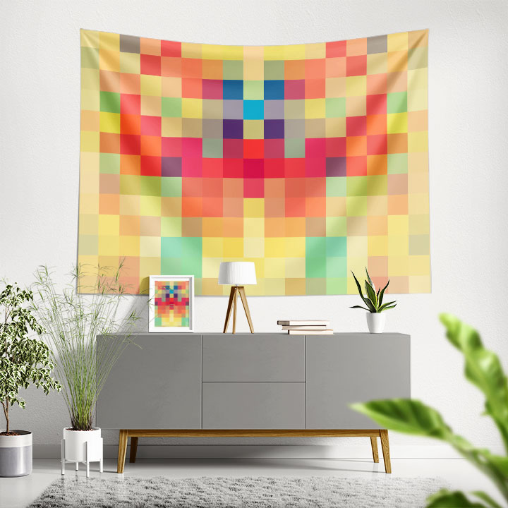 Renkli Mozaik Desenli Dijital Sanat Duvar Örtüsü 4877