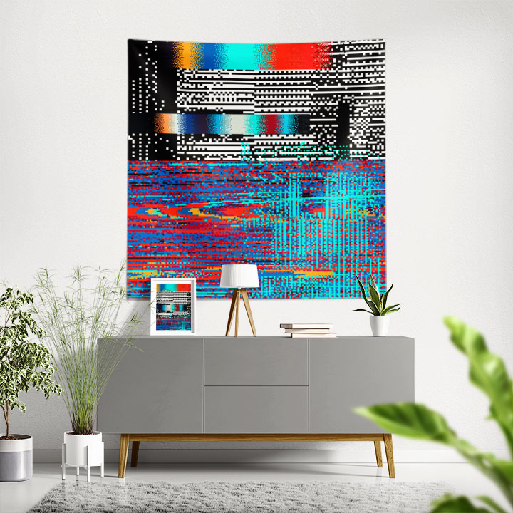 Glitch Efektli Dijital Sanat Duvar Örtüsü 4880