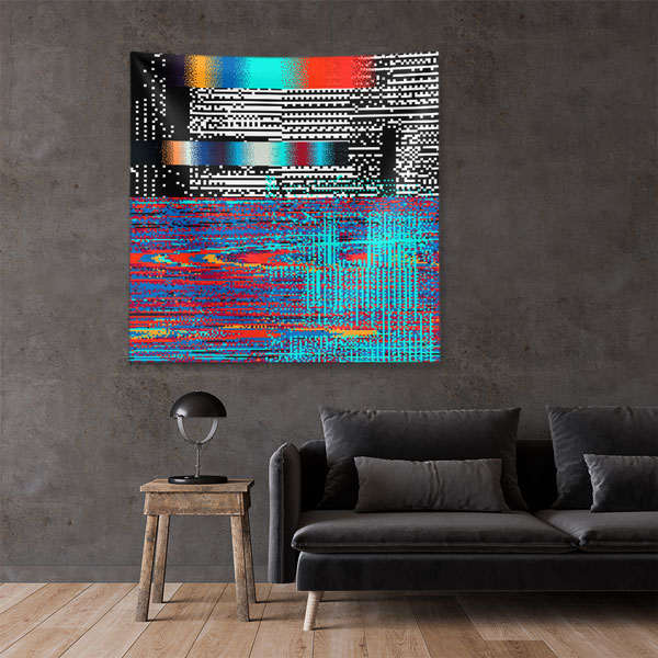 Glitch Efektli Dijital Sanat Duvar Örtüsü 4880
