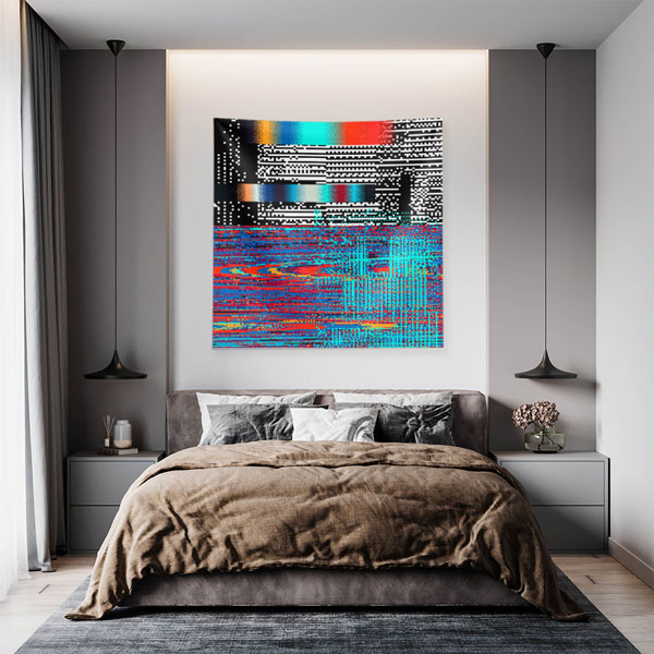 Glitch Efektli Dijital Sanat Duvar Örtüsü 4880