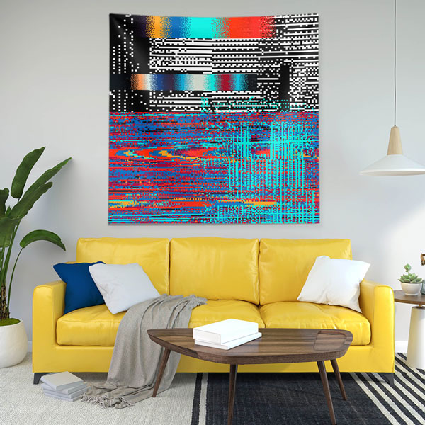 Glitch Efektli Dijital Sanat Duvar Örtüsü 4880