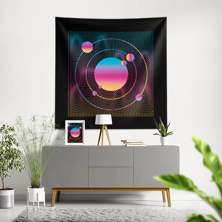 Geometrik Halka Desenli Dijital Sanat Duvar Örtüsü 4881