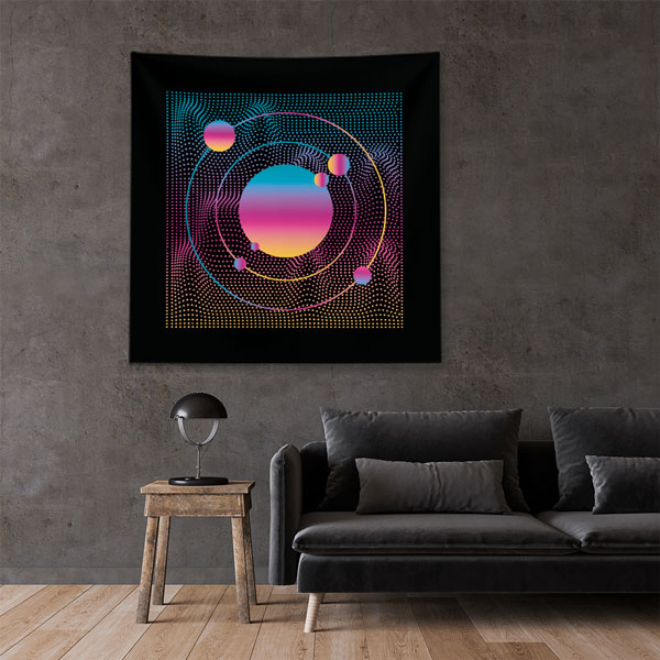 Geometrik Halka Desenli Dijital Sanat Duvar Örtüsü 4881