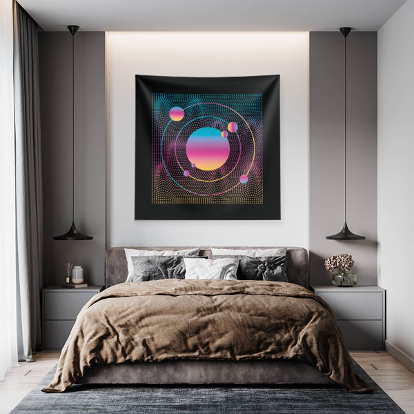 Geometrik Halka Desenli Dijital Sanat Duvar Örtüsü 4881