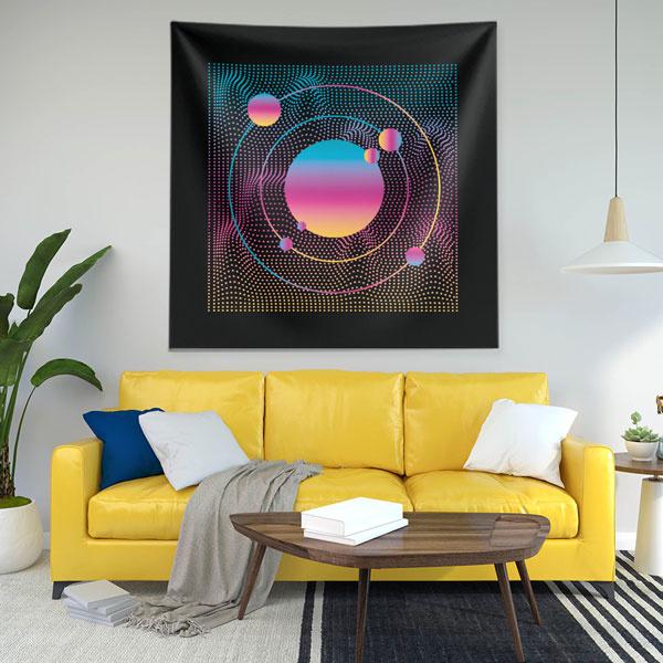 Geometrik Halka Desenli Dijital Sanat Duvar Örtüsü 4881