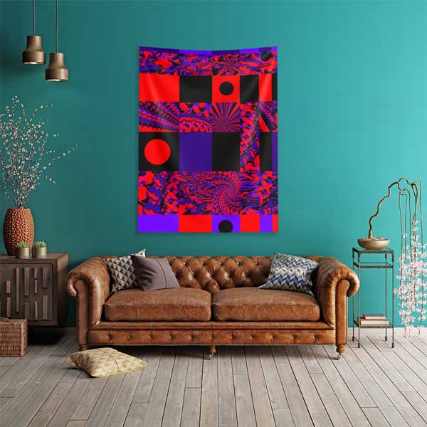 Geometrik Blok Kompozisyonlu Dijital Sanat Duvar Örtüsü 4882