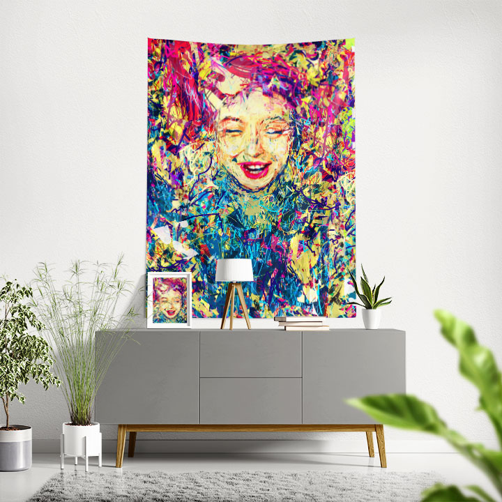 Renk Patlamalı Ekspresif Portre Dijital Sanat Duvar Örtüsü 4884