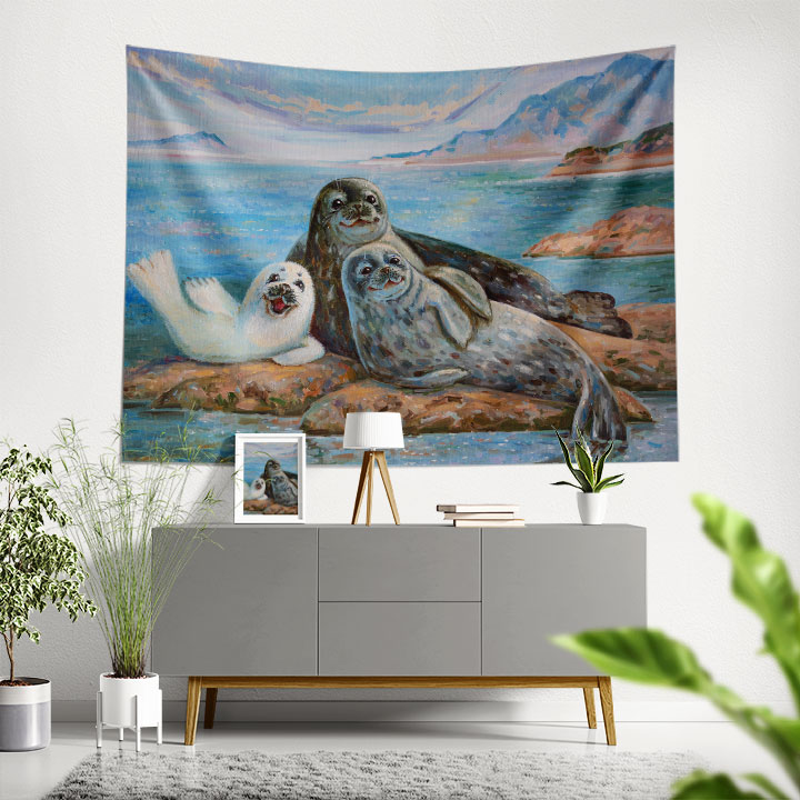 Sevimli Fok Ailesi Duvar Örtüsü 4945