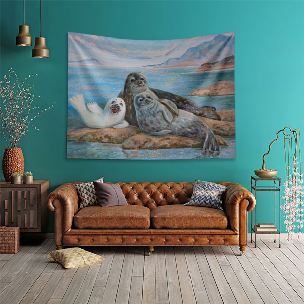 Sevimli Fok Ailesi Duvar Örtüsü 4945