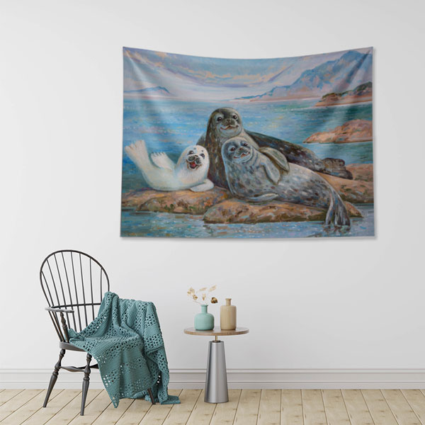 Sevimli Fok Ailesi Duvar Örtüsü 4945