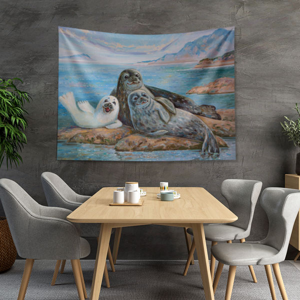 Sevimli Fok Ailesi Duvar Örtüsü 4945