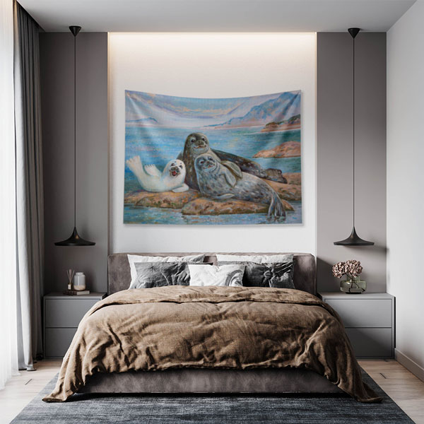 Sevimli Fok Ailesi Duvar Örtüsü 4945