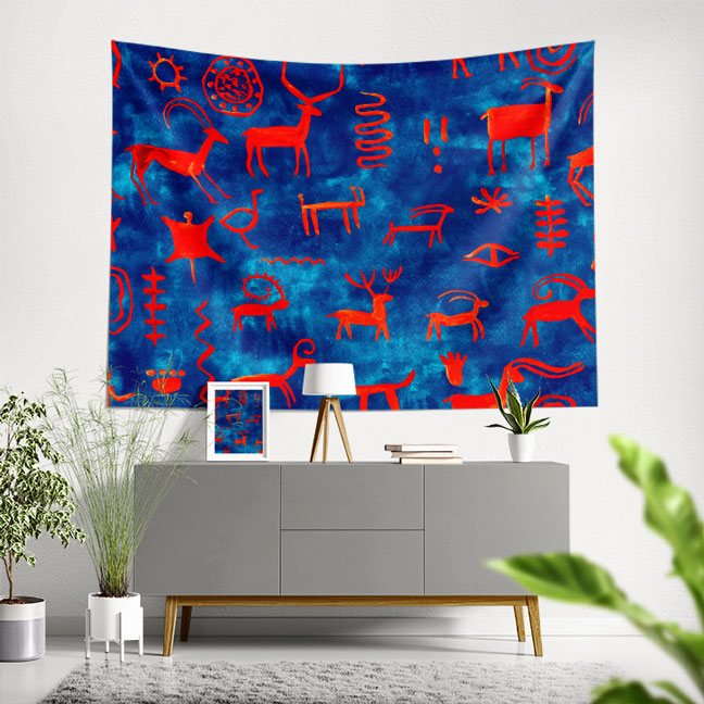 İlkel Sanat Hayvan Figürlü Duvar Örtüsü 4947