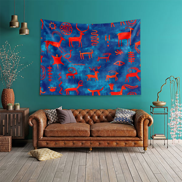 duvar-ortusu-4947-01 İlkel Sanat Hayvan Figürlü Duvar Örtüsü 4947