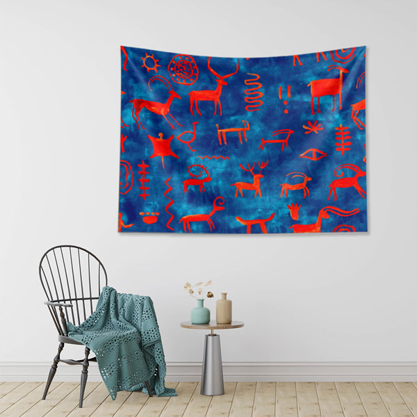 duvar-ortusu-4947-03 İlkel Sanat Hayvan Figürlü Duvar Örtüsü 4947