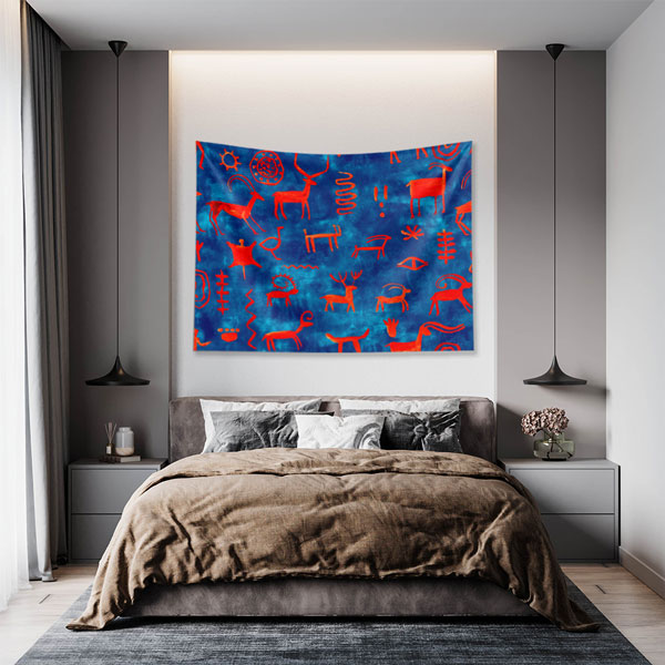 duvar-ortusu-4947-05 İlkel Sanat Hayvan Figürlü Duvar Örtüsü 4947